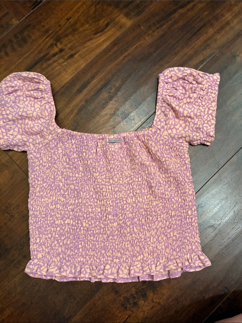 Billabong Lavender Pink Smocked Puff Sleeve Crop Top Vintage - Picture 6 of 8